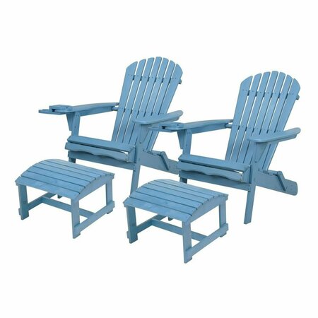 BOLD FONTIER 2 Foldable Adirondack Chair with Cup Holder with Ottoman, Sky Blue BO4243777
